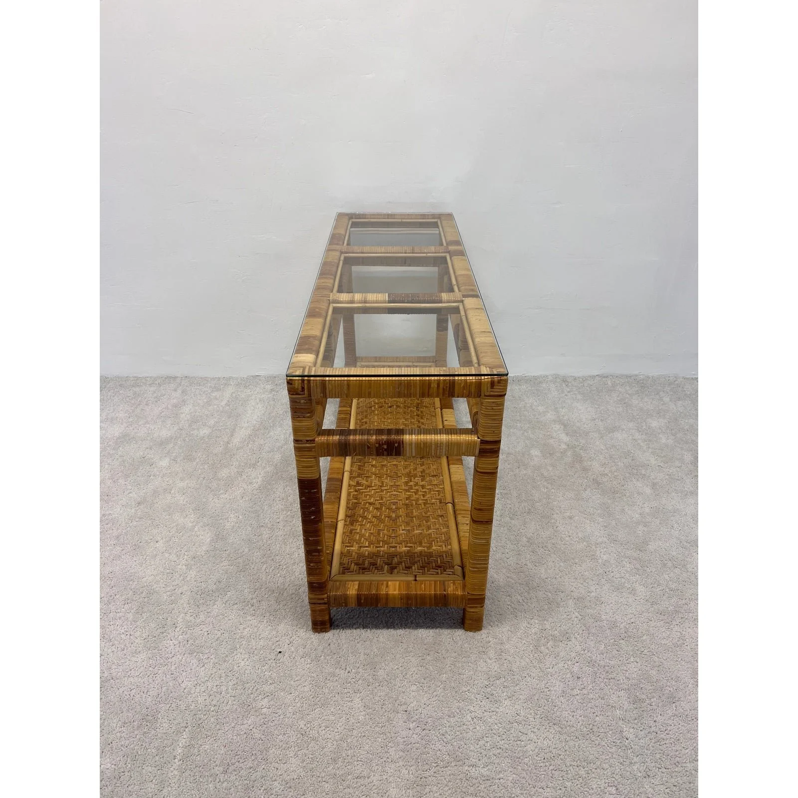 mid-century-rattan-and-glass-top-console-table-2590