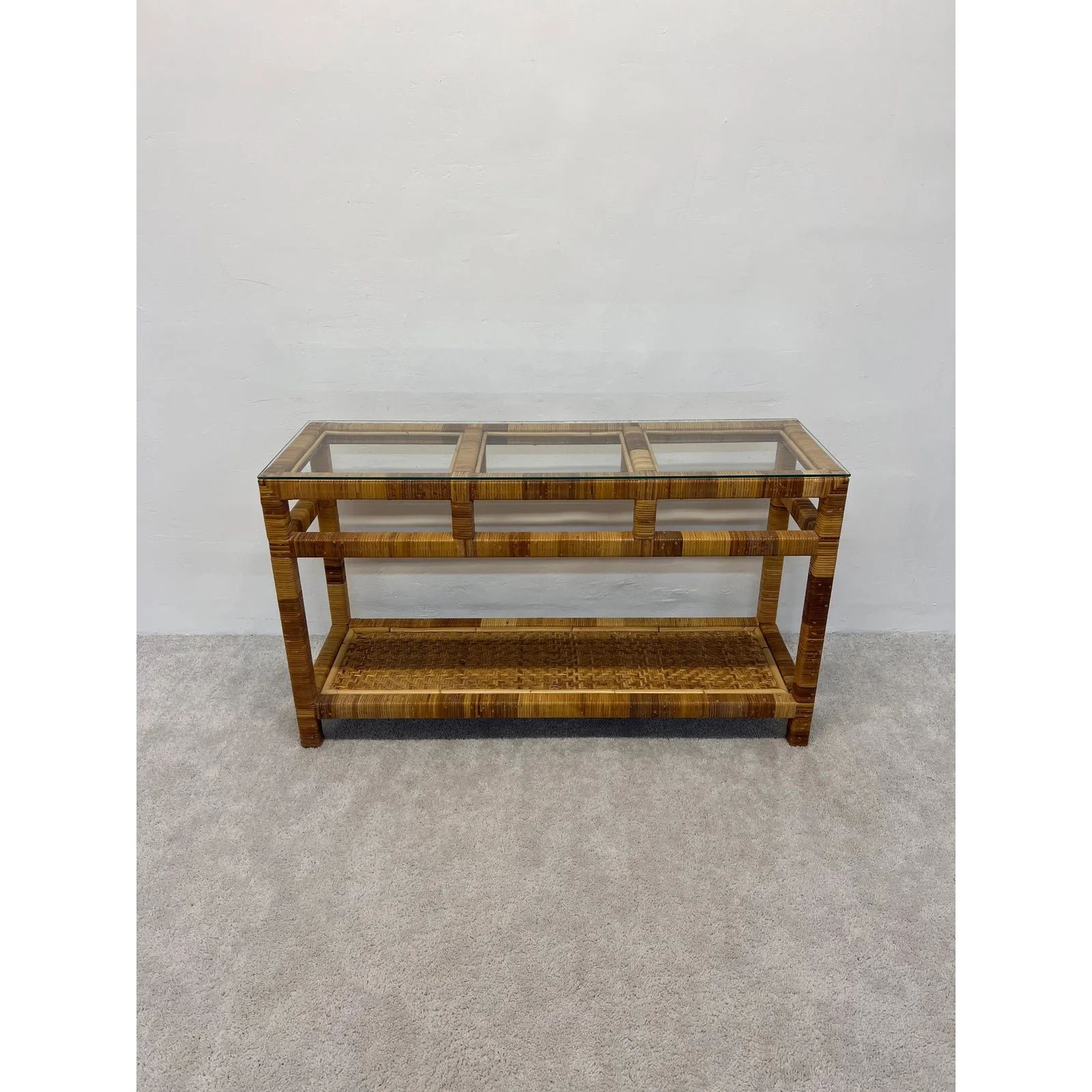 mid-century-rattan-and-glass-top-console-table-7271