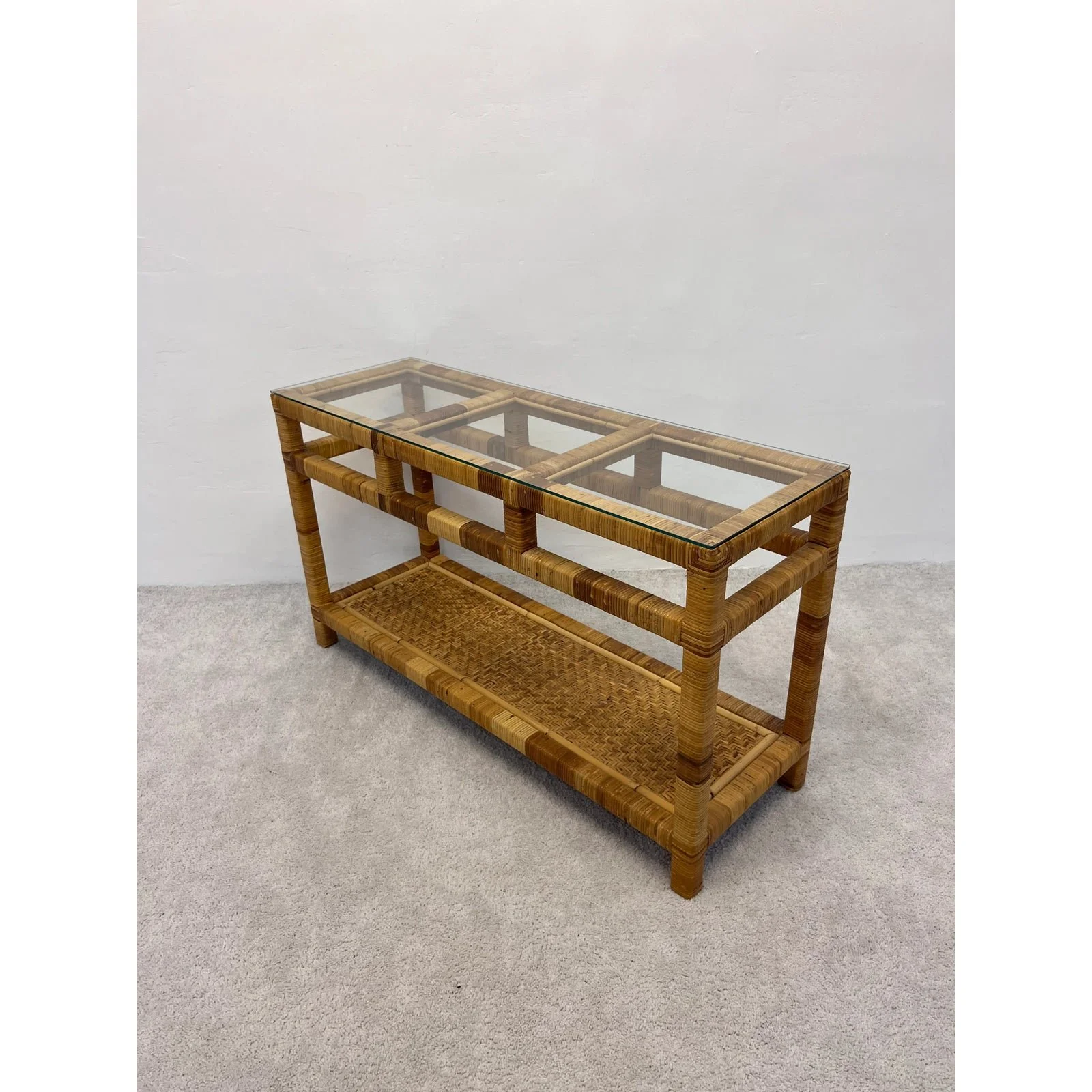 mid-century-rattan-and-glass-top-console-table-3425