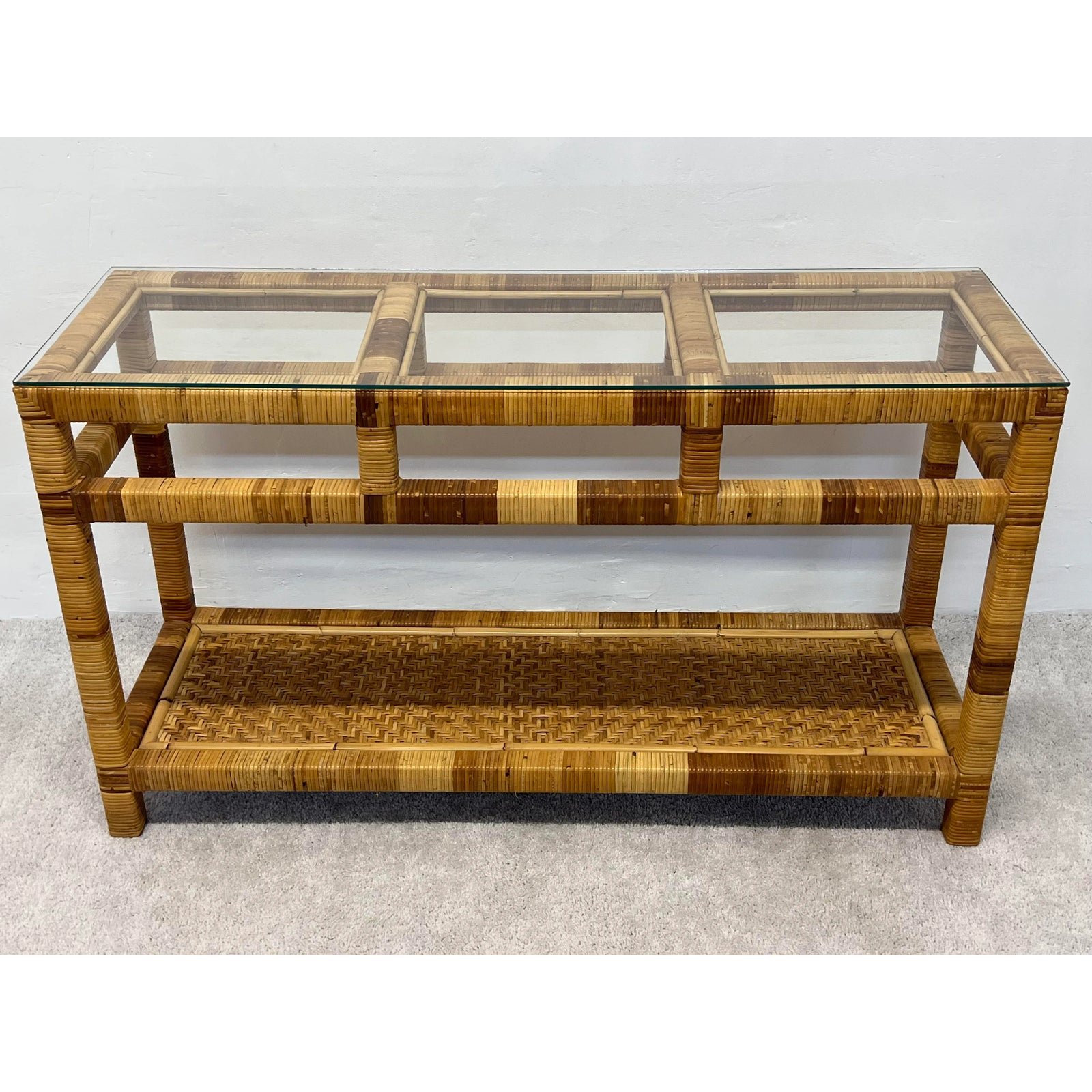 mid-century-rattan-and-glass-top-console-table-3522