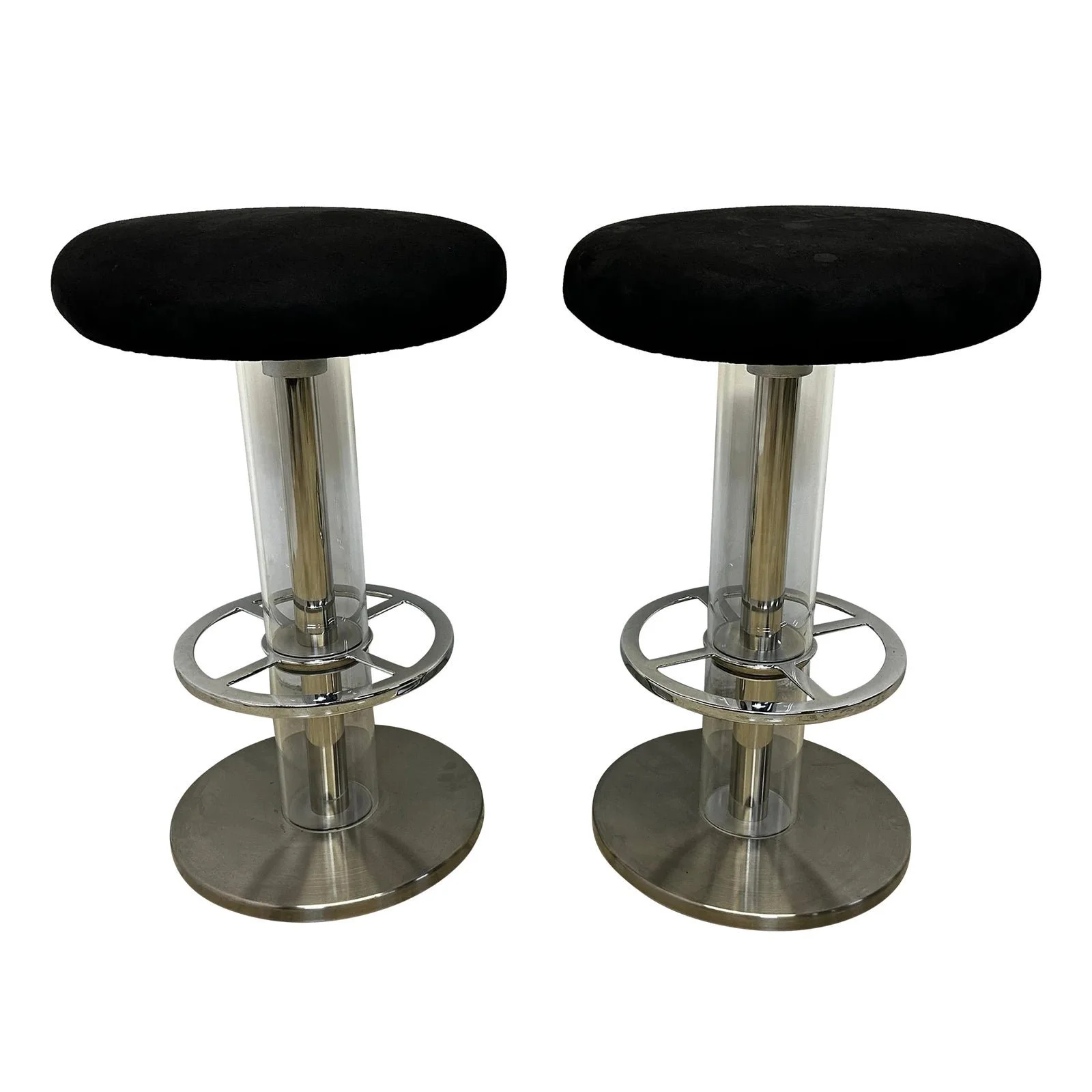 design-for-leisure-steel-and-black-ultra-suede-swivel-bar-stools-a-pair-3807