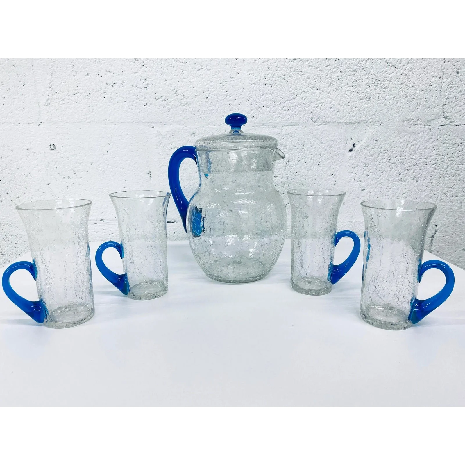 crackle-glass-pitcher-and-tumbler-set-by-morgantown-8420