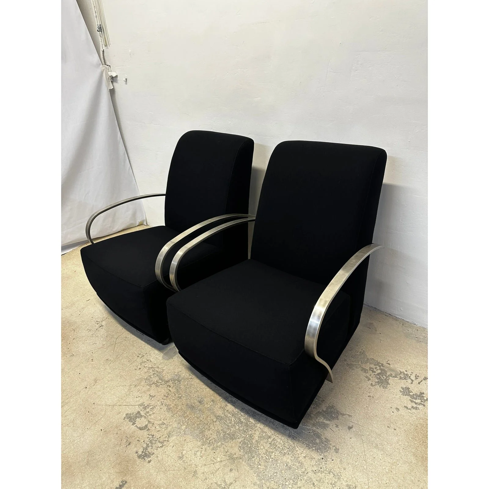 art-deco-revival-black-lounge-chairs-with-steel-arms-by-directional-a-pair-9170