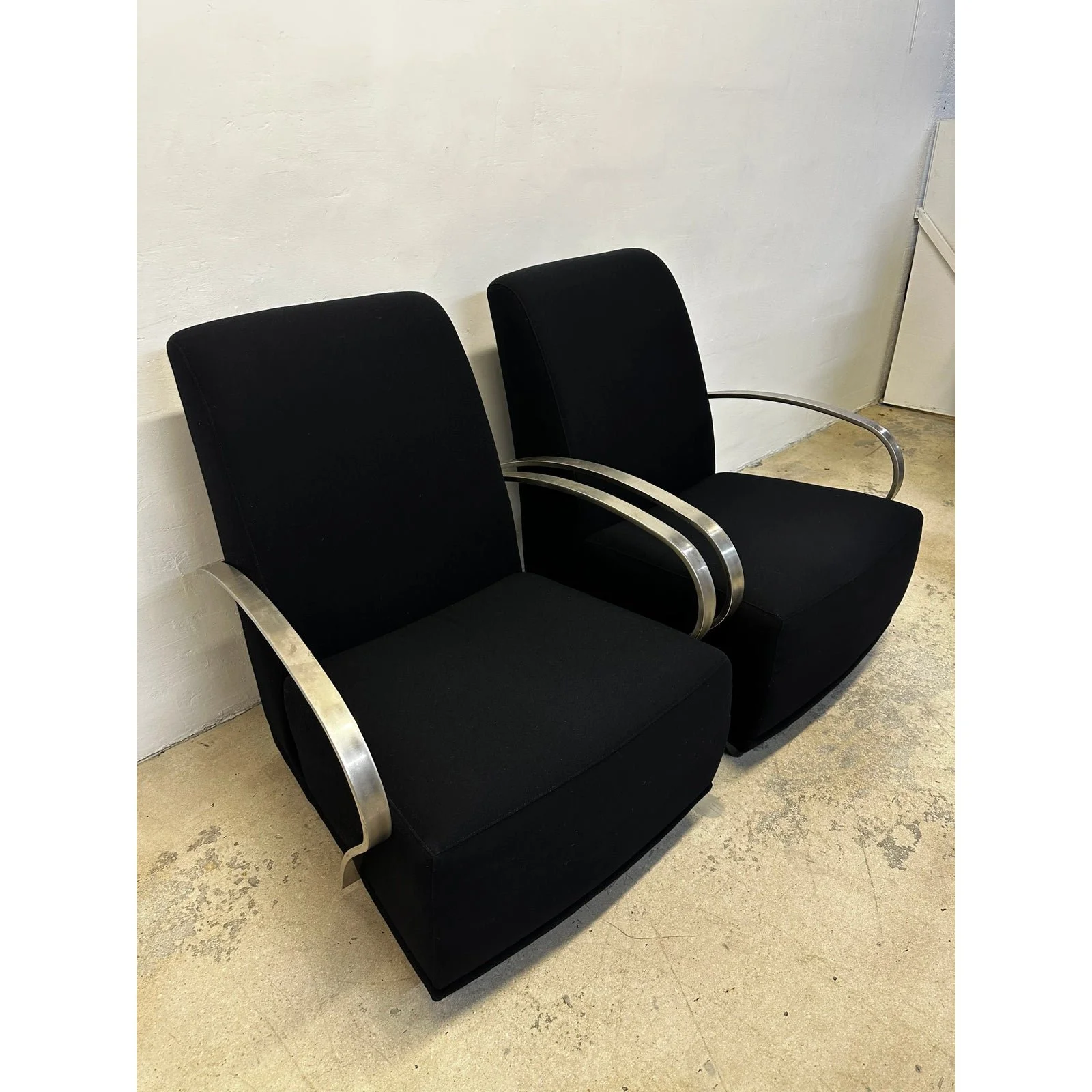 art-deco-revival-black-lounge-chairs-with-steel-arms-by-directional-a-pair-3510