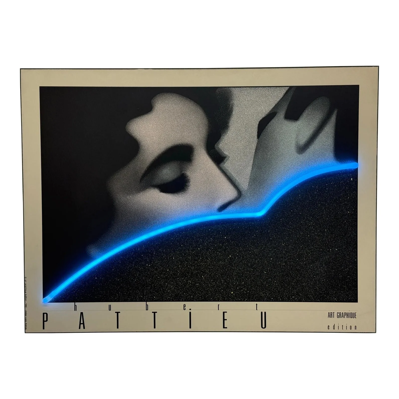 hubert-pattieu-the-kiss-print-with-blue-neon-accent-wall-art-sculpture-1985-1934