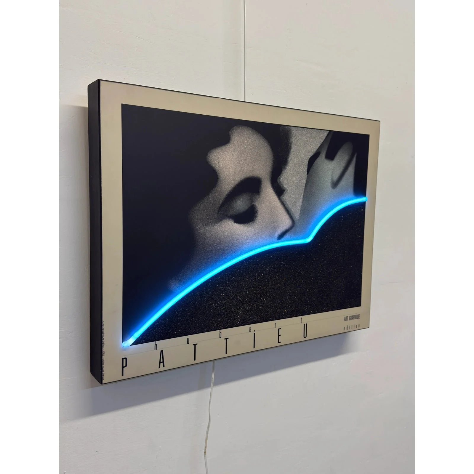 hubert-pattieu-the-kiss-print-with-blue-neon-accent-wall-art-sculpture-1985-9917