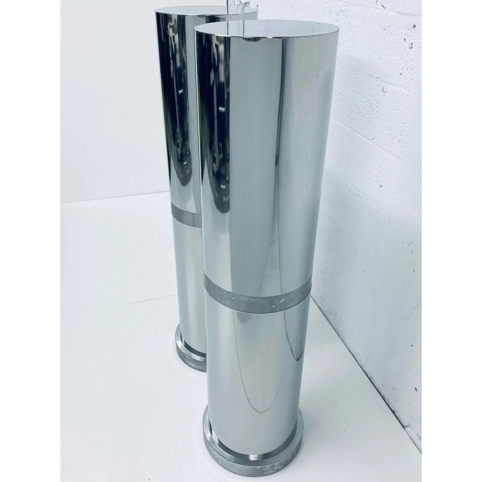 polished-steel-tall-circular-pedestal-tables-with-brushed-steel-banding-a-pair-1769