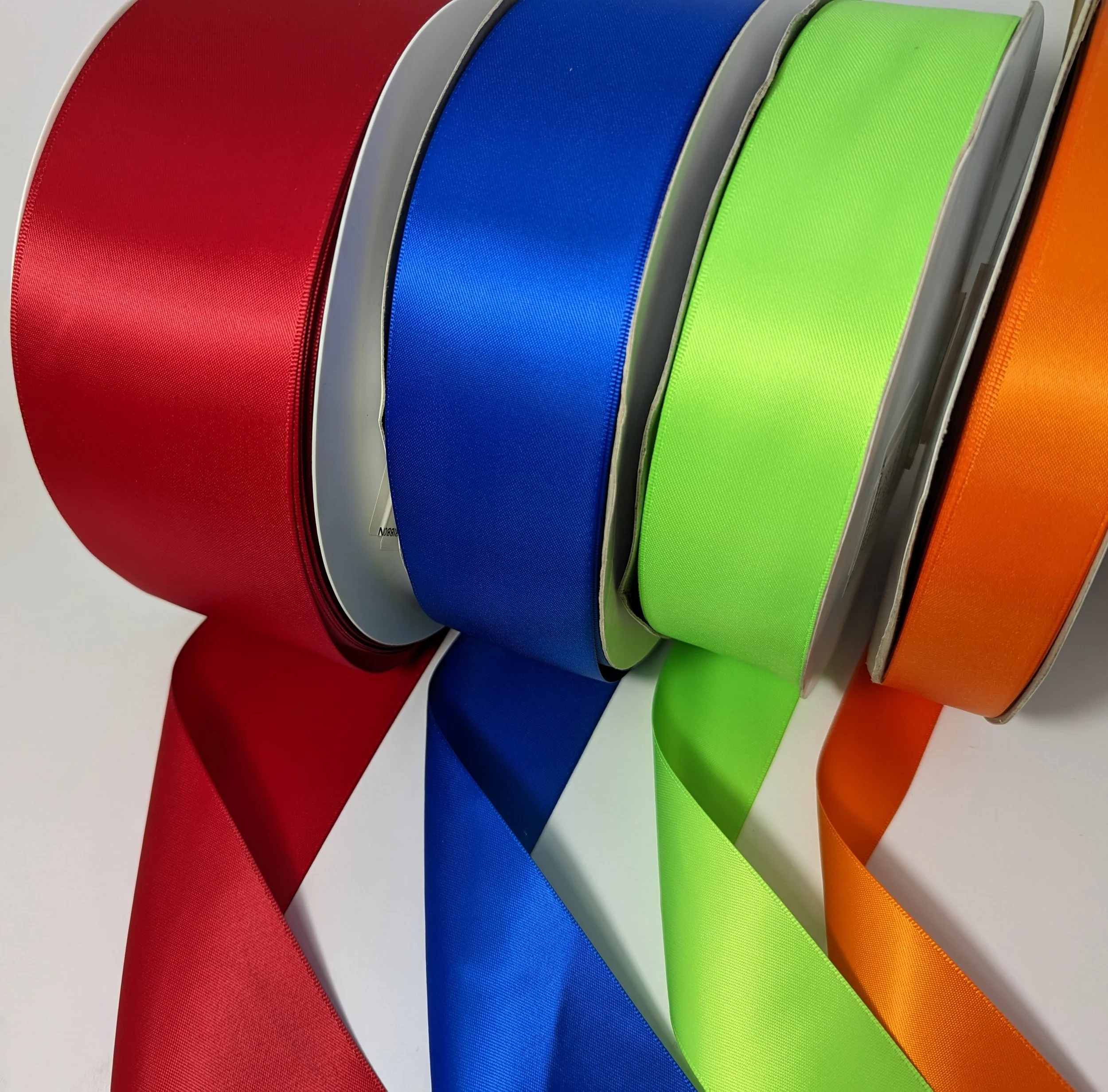Red blue green orange wide width double sided satin ribbon - Curry Ribbons