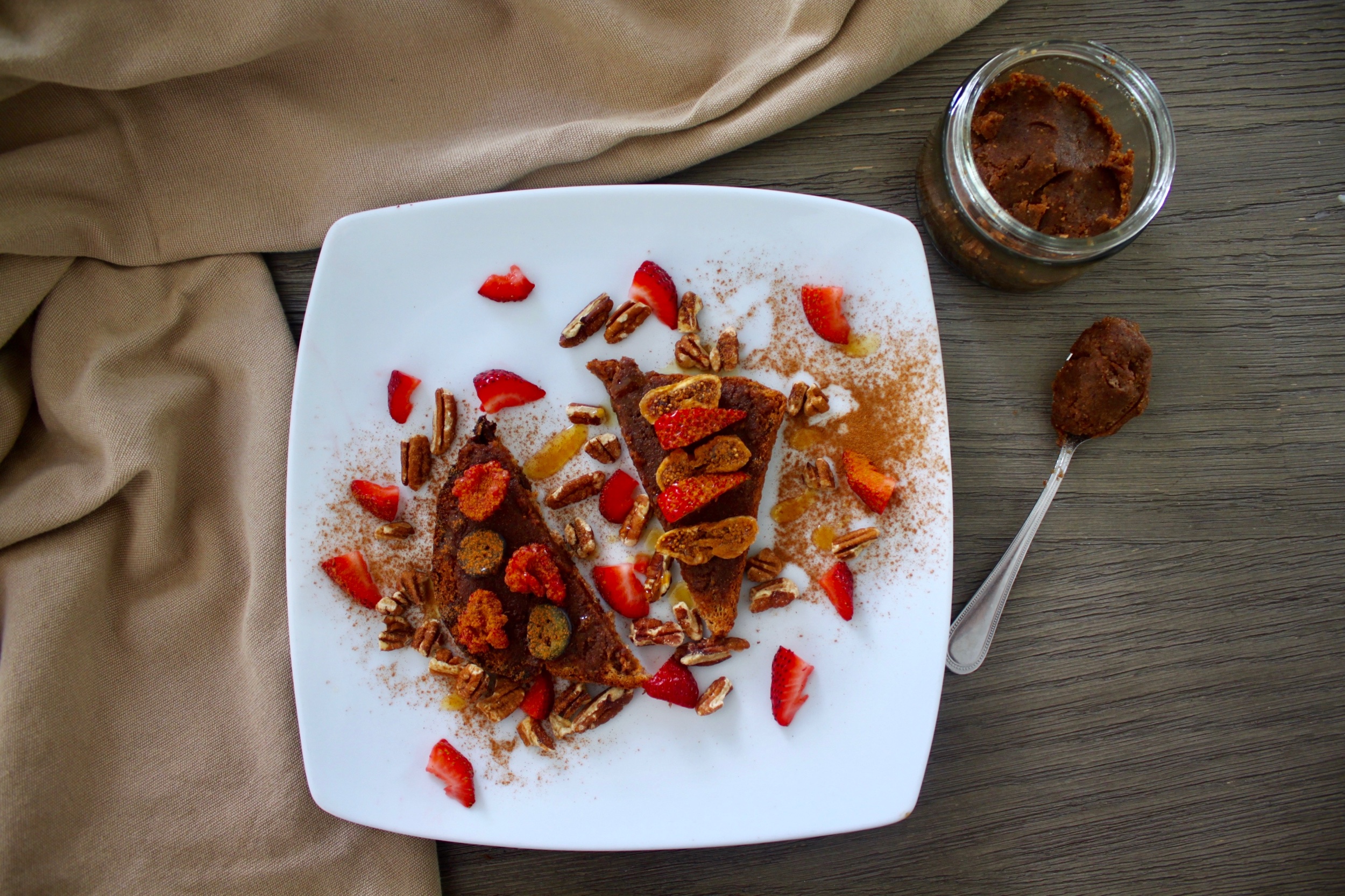 Our coconut pecan butter spread on cinnamon raisin toast.
