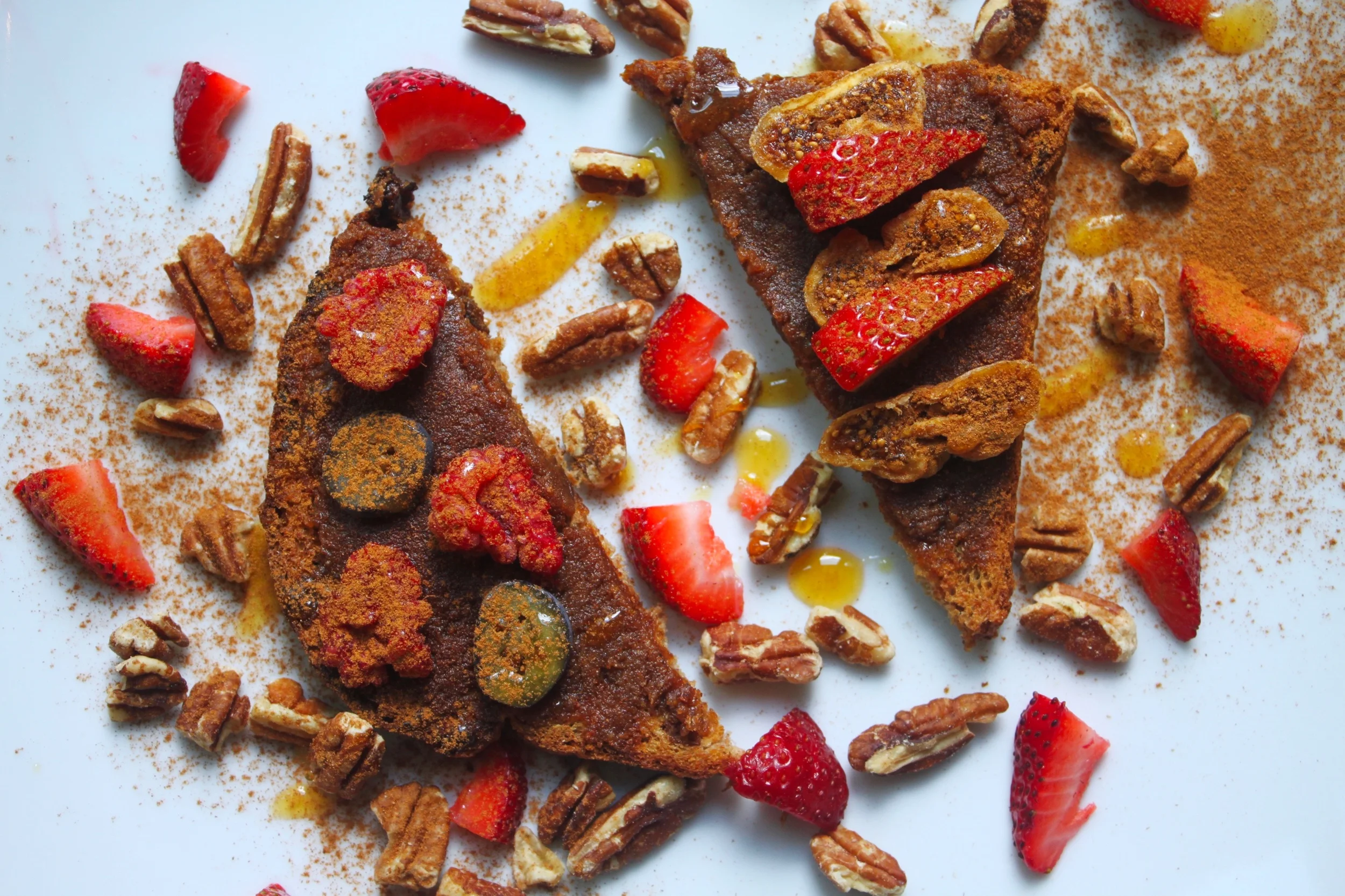 A closeup shot of our coconut pecan butter on cinnamon raisin toast.