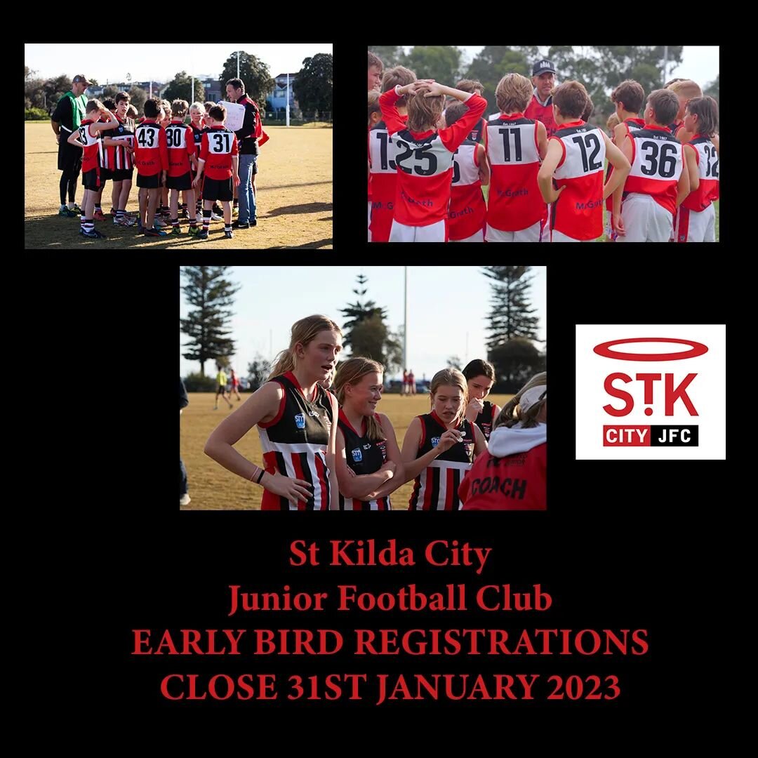 Early Bird Registrations for Season 2023 close on 31st January. Go to our website at www.stkildacityjfc.com.au to sign up now and take advantage of the discount

#season2023 #smjfl #stkildacityjfc