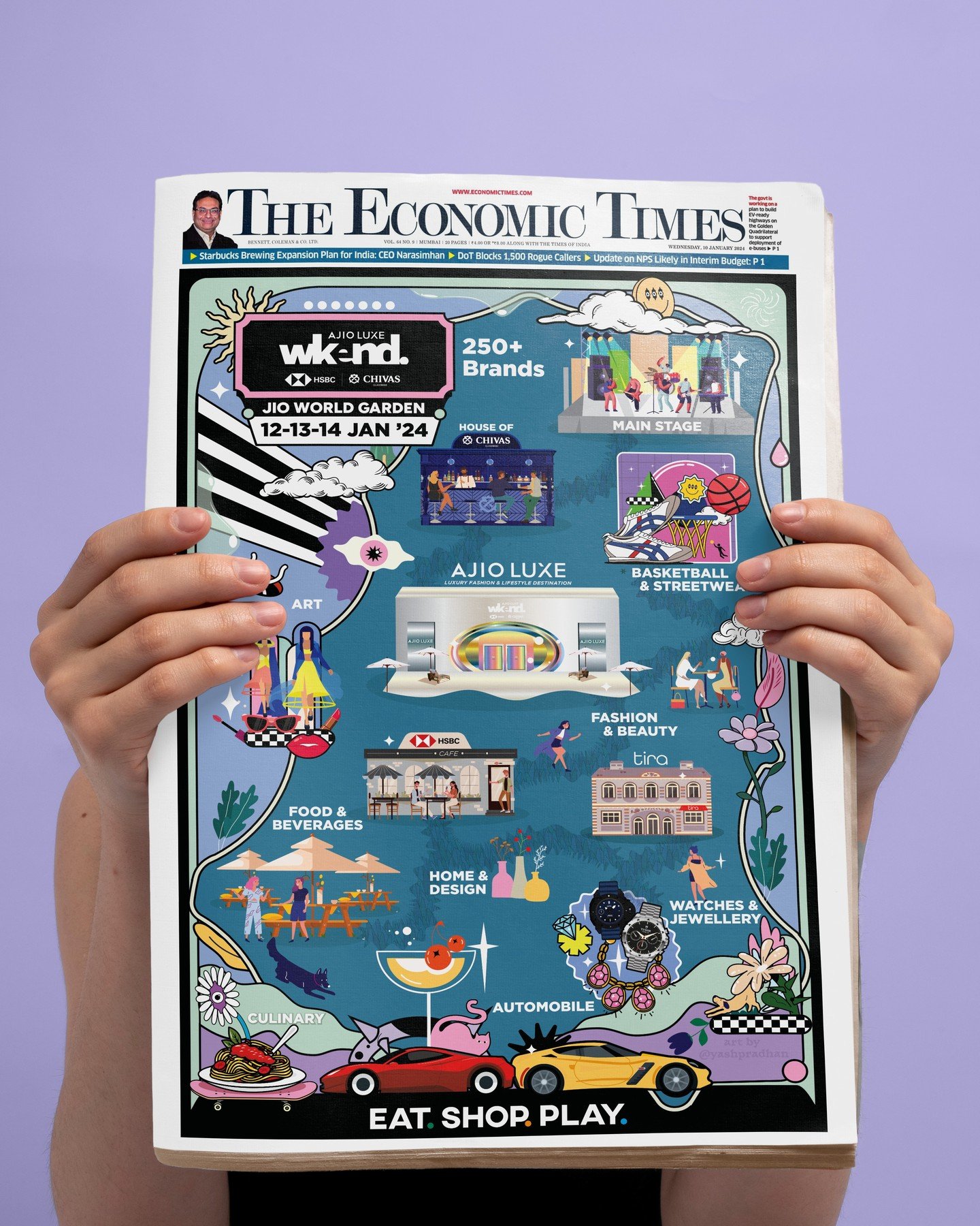 Oh what a weekend!! 🥳
Here's the entire artwork for @llwindia that was the Front Page of the @the_economic_times 📜 featuring different installations &amp; activities that took place during these 3 days in a custom Map layout. 🌷

Scroll to see how 