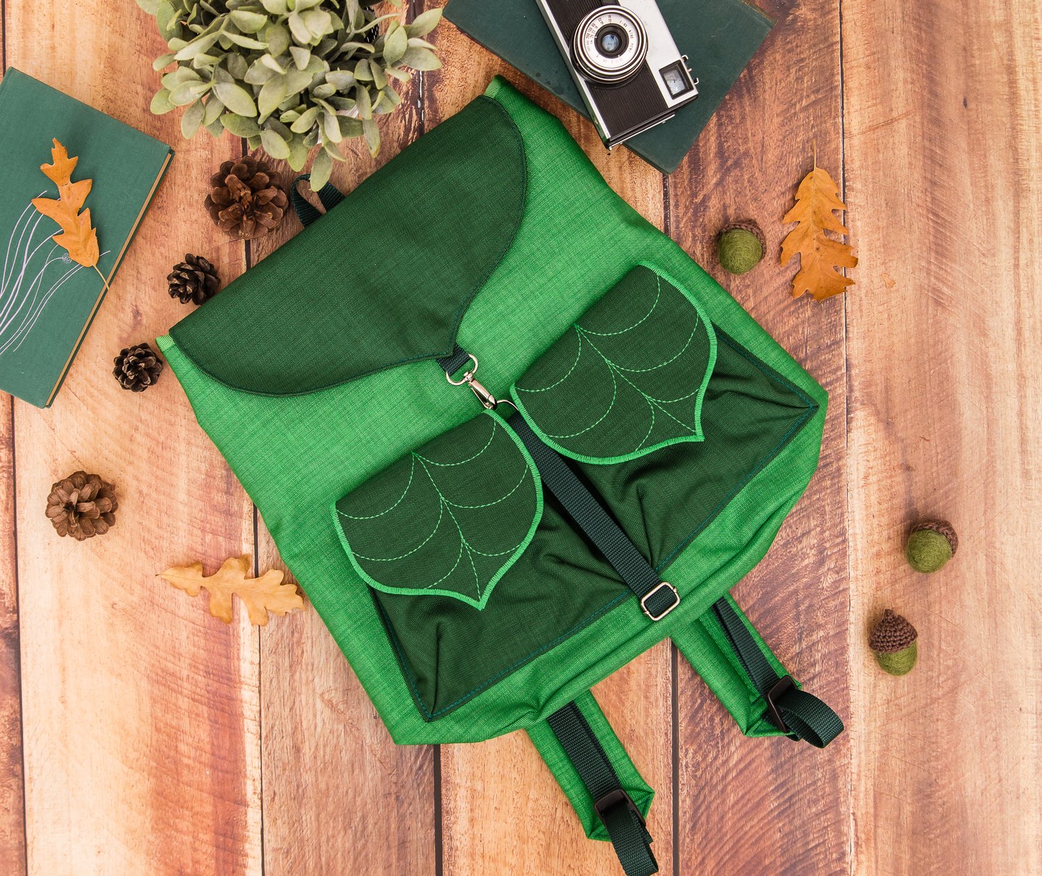 Large Emerald Green Leaf Backpack — Leafling Bags
