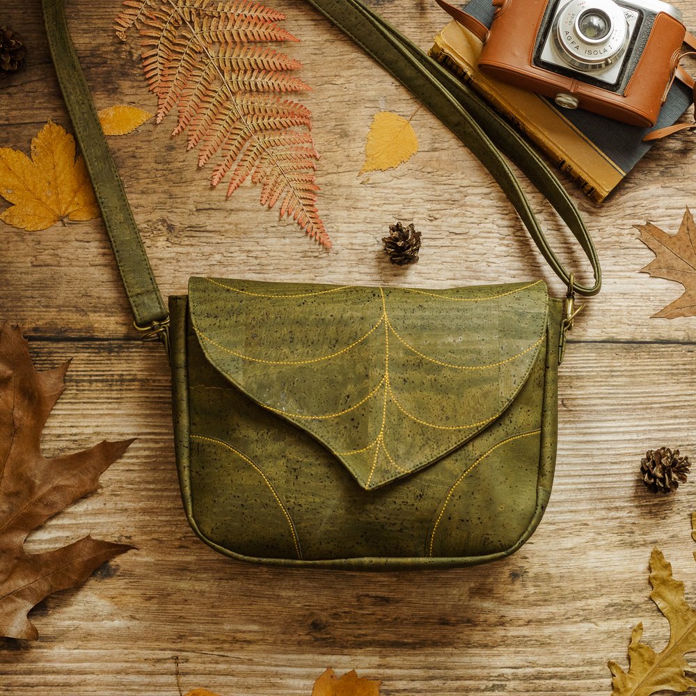 Green Leaf Crossbody Bag - Cork Leather — Leafling Bags