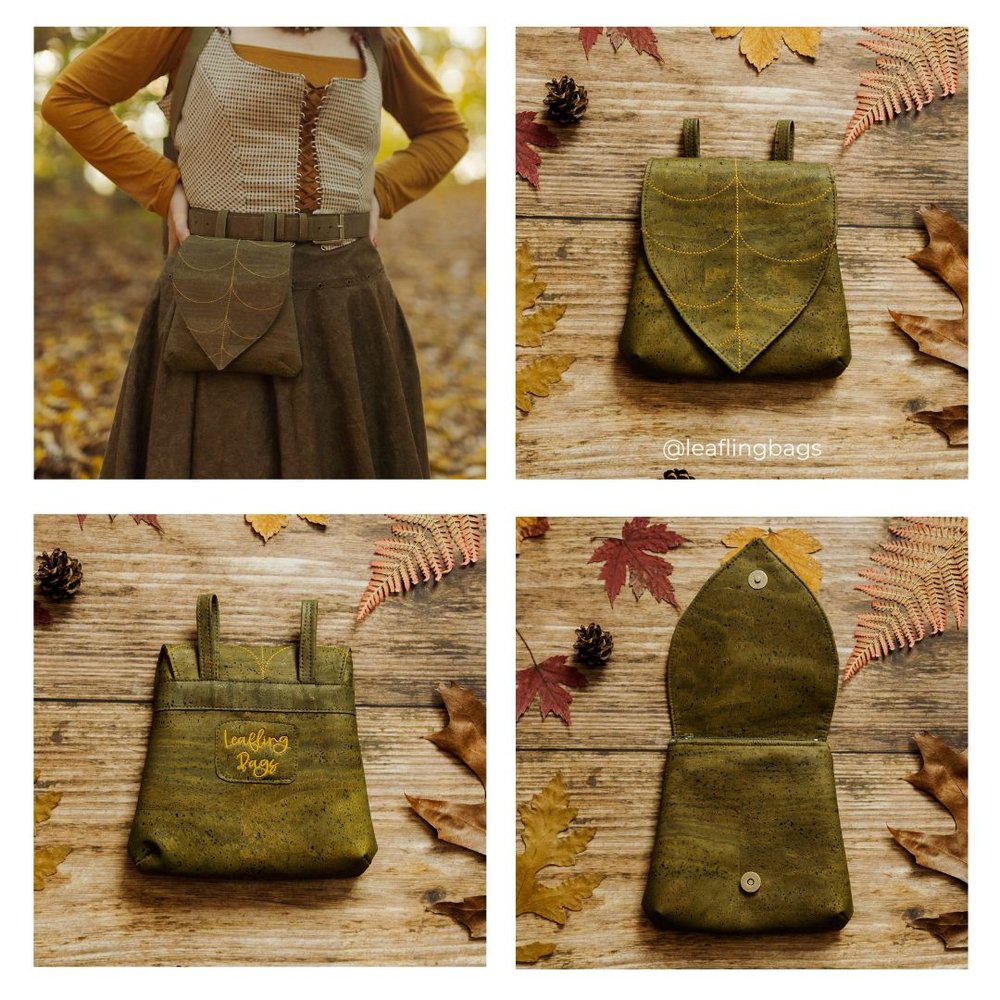 Green Leaf Leather Belt Bag, Renaissance Fair Bag — Leafling Bags