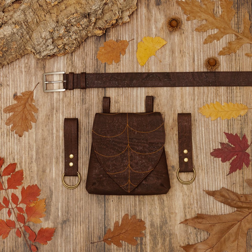 Chocolate Brown Leaf Leather Belt Bag Set — Leafling Bags
