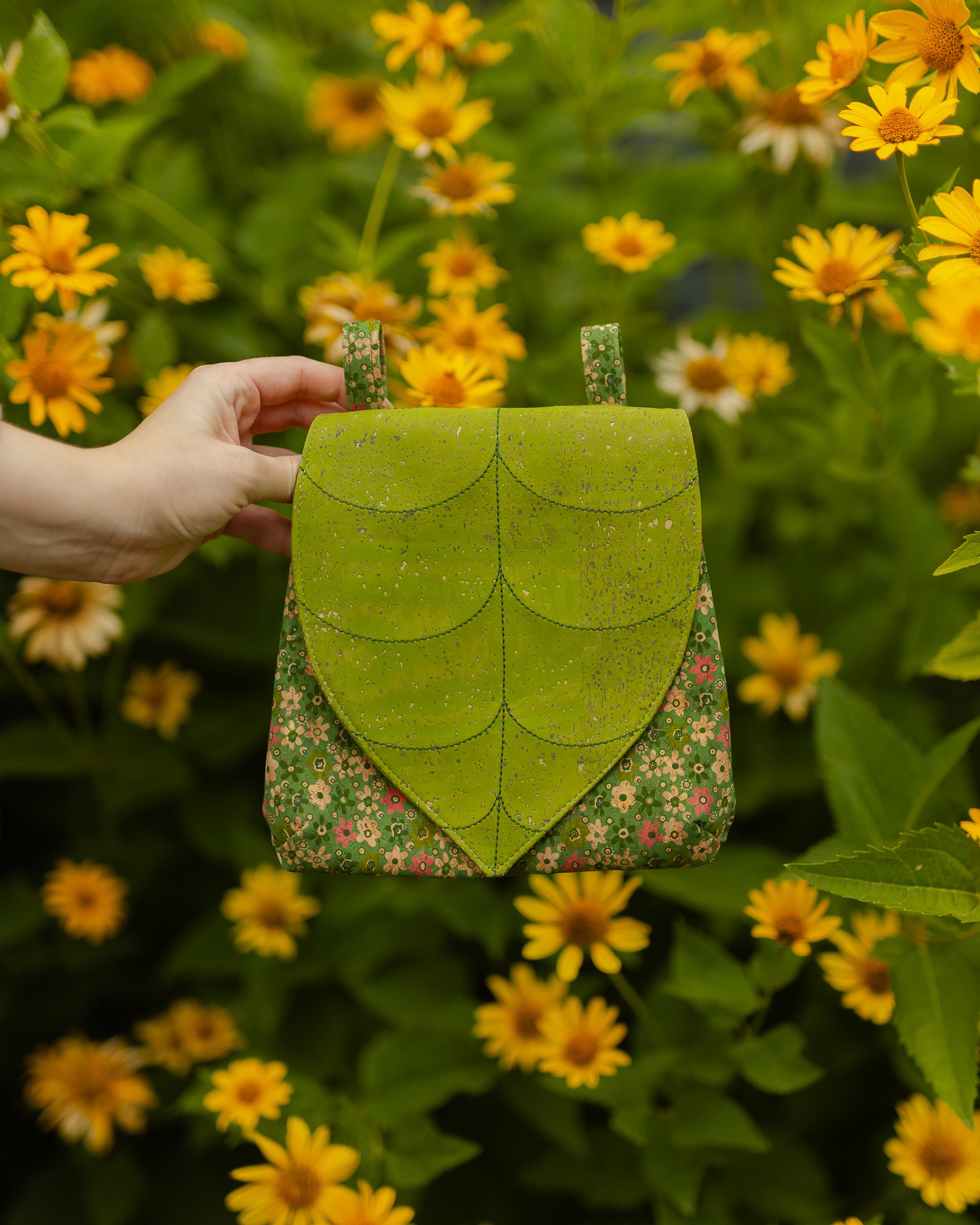 Green Floral Leaf Leather Belt Bag