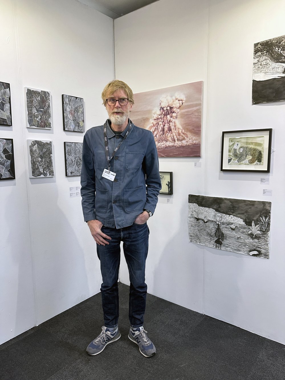  Stephen Palmer with his work at Vane’s booth at the Encounters section of London Art Fair, 2024 