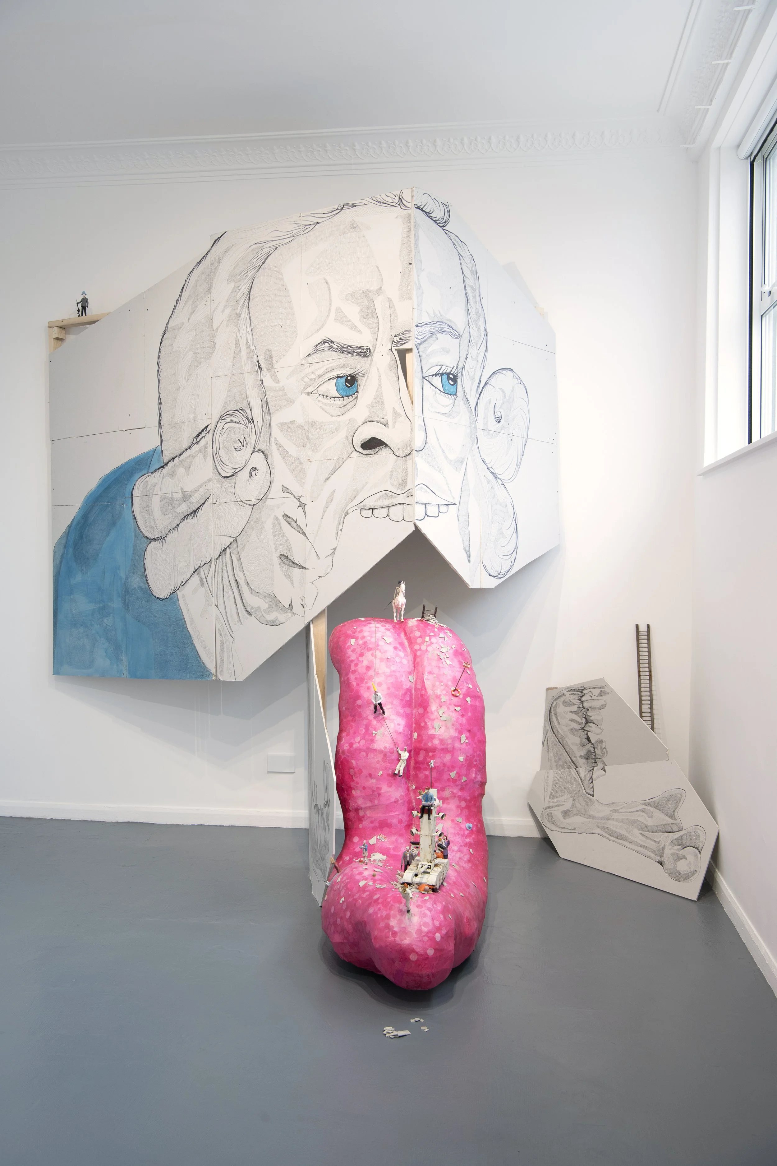  Peter Hanmer, Paul Raymond, Stuart Mel Wilson, Exquisite Descent, 2025, mixed media, dimensions variable. Photo: Colin Davison 