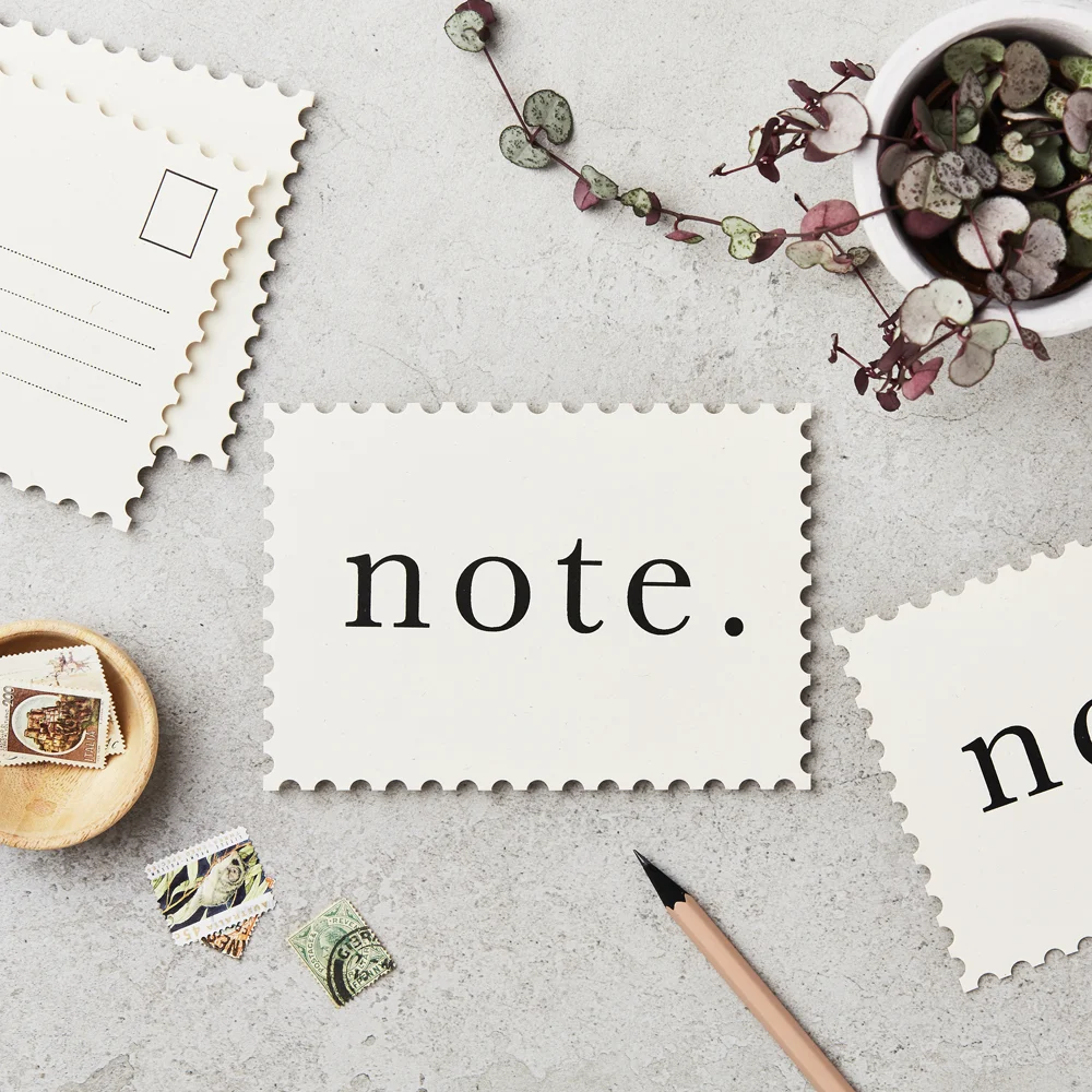 Postkarte 'Note' mit ausgestanztem Rand zu verschiedenen Anlässen