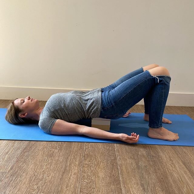 Poses you can recreate at home Setu Banda Sarvangasana, supported variation using books (try and find ones similar thickness and size)

This pose is very healing. We try to get out head lower than our heart (I could do with going a little higher here