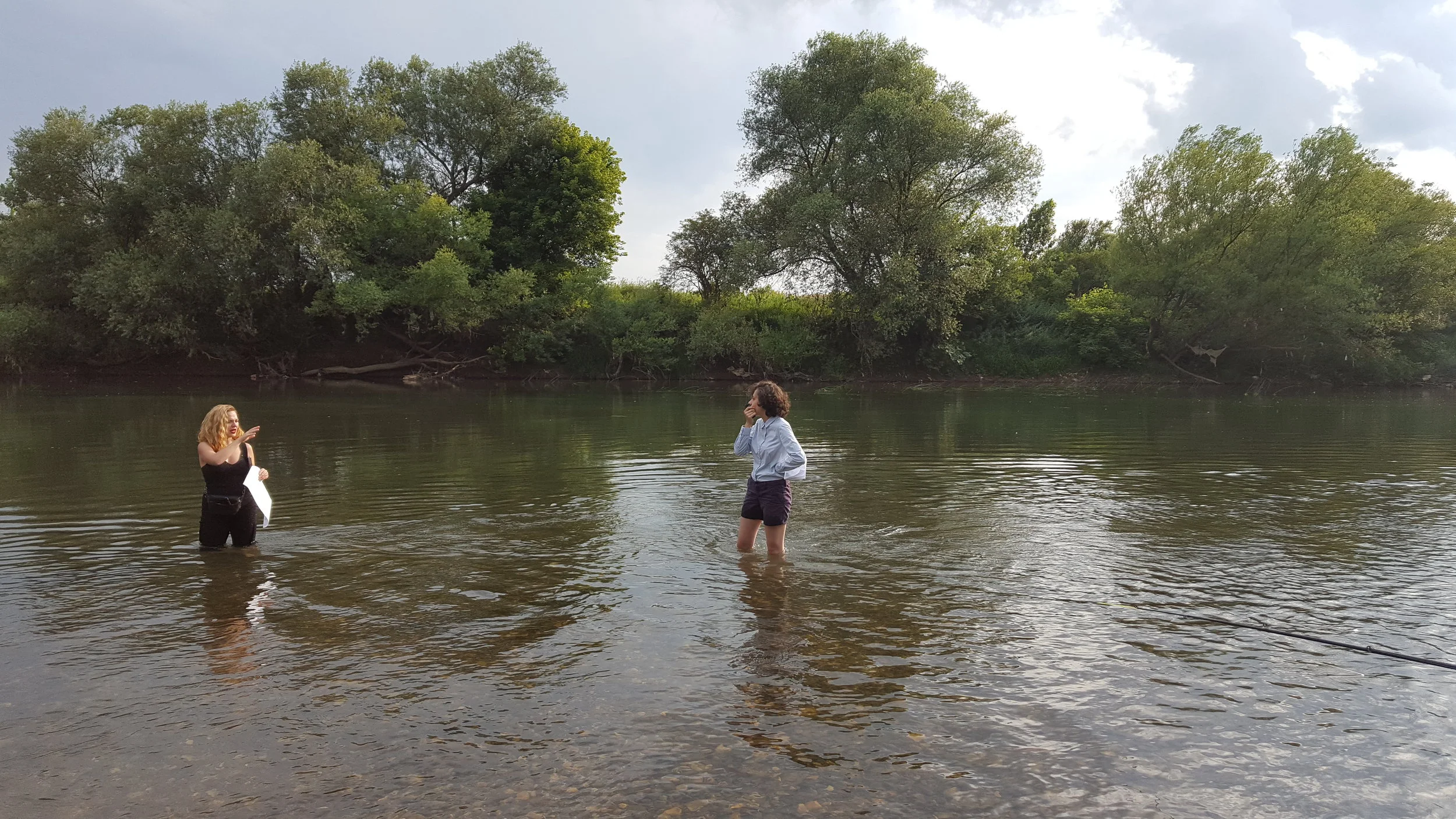 Setting up for the performance and filming at the river Sana. Photo: Maja Milatovic-Ovadia