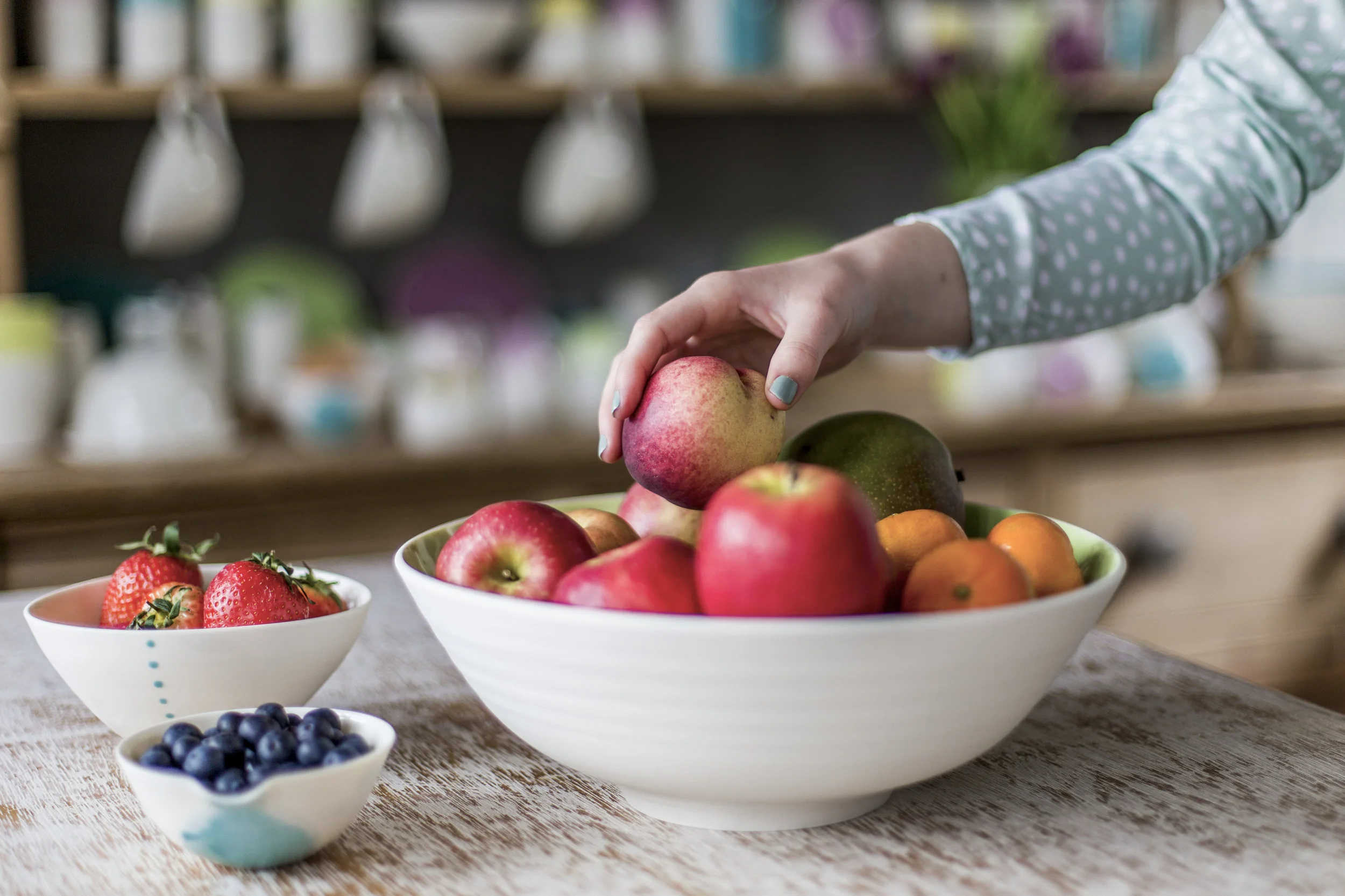 Watercolour Green Porcelain Fruit Bowl