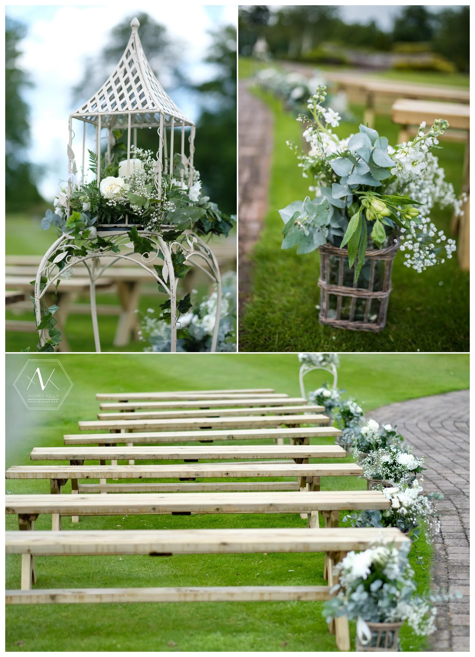 outdoor seating arranged by the hotel and flower arrangement by bouquets 2 banquet
