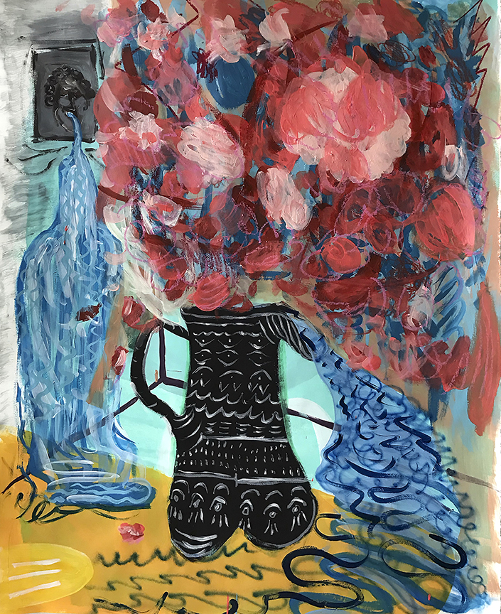 Sweet Horror Vacui, Acrylic and Ink on Paper, 50x38.25 inches, 2019