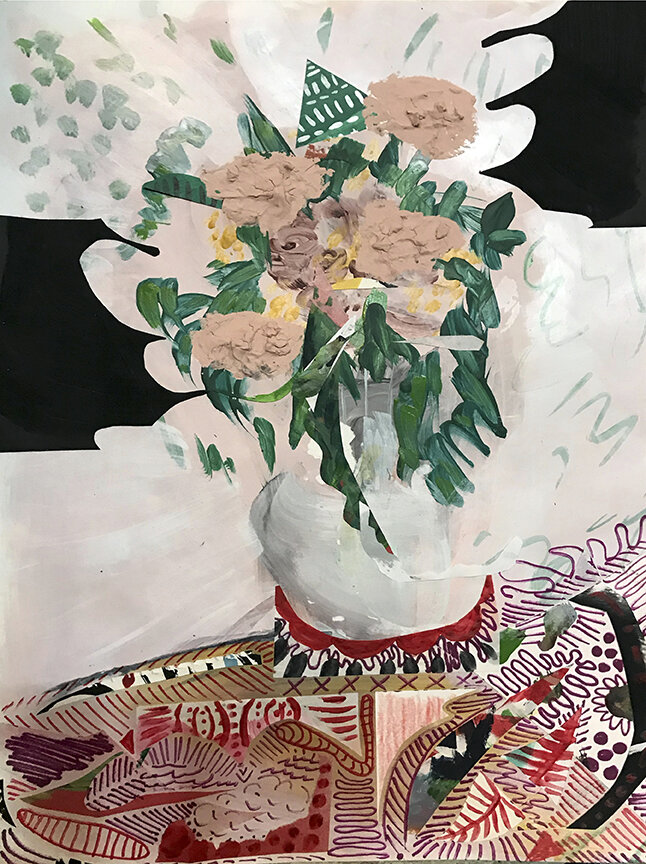 Red Rug, Acrylic, Ink and Cut Paper on Paper, 2018