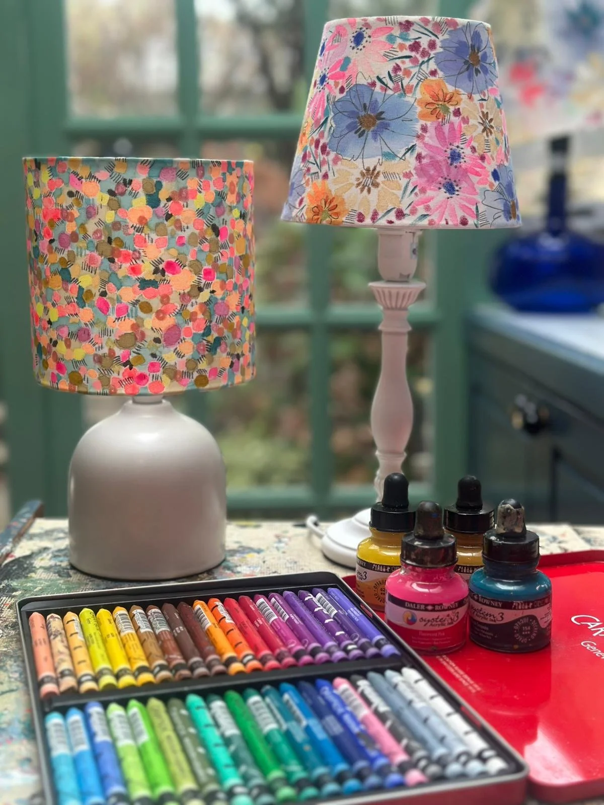 Liberty style lampshade painting with Roz Berkeley-Hill