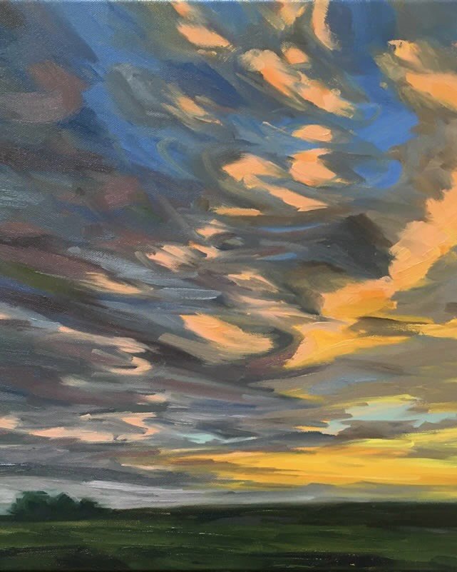 This is a detail from this stunning painting &ldquo;Fiery Skies&rdquo;. We haven&rsquo;t had many skies like this in December but you could stare into this one on your wall every day!

Suzanne Winn paints &ldquo;expressive skyscapes to connect you wi