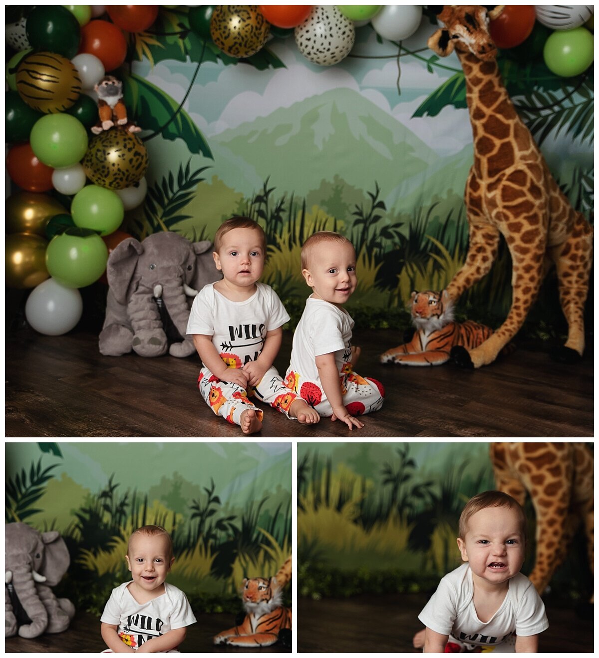 Jungle themed twin one year photos. 