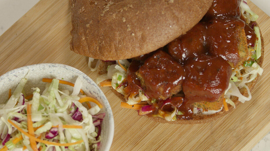 Crispy BBQ Tofu Bites Sandwich