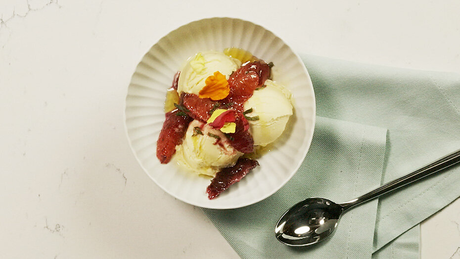 Olive Oil Ice Cream with Blood Orange Compote