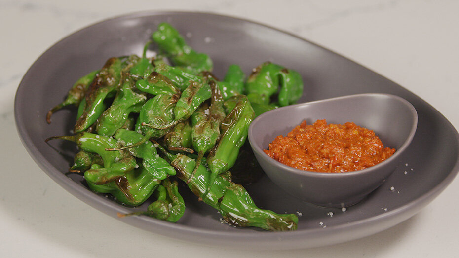 Blistered Padron Peppers with Romesco