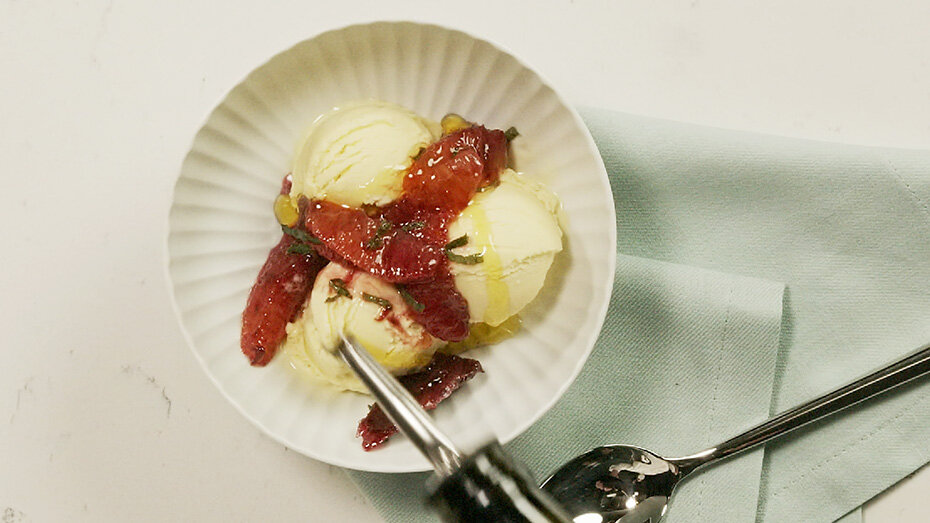 Olive Oil Ice Cream with Blood Orange Compote