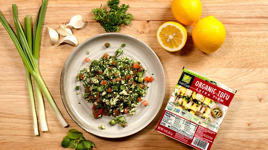 Tofu Tabbouleh with Parsley, Tomatoes, Cucumber