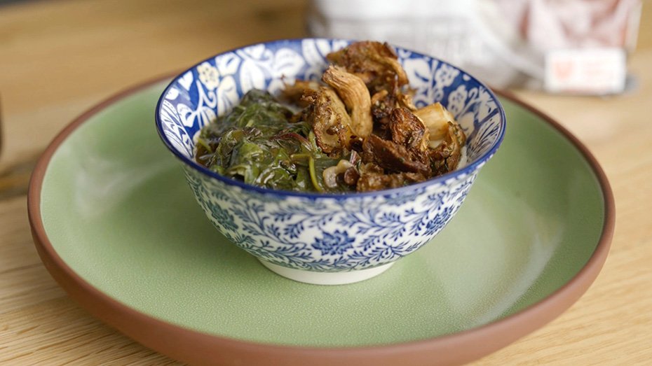 Silken Tofu Bowl with Mushrooms and Greens
