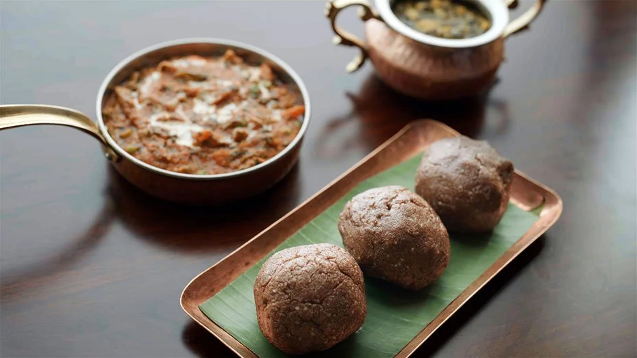 South Indian Lentil Curry and Millet Dumplings