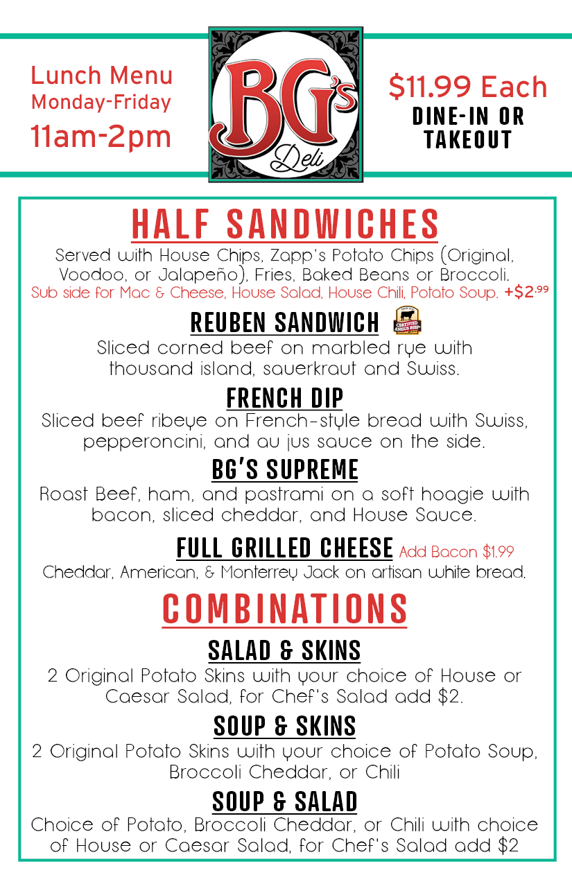 Lunch Menu — BG'S Deli