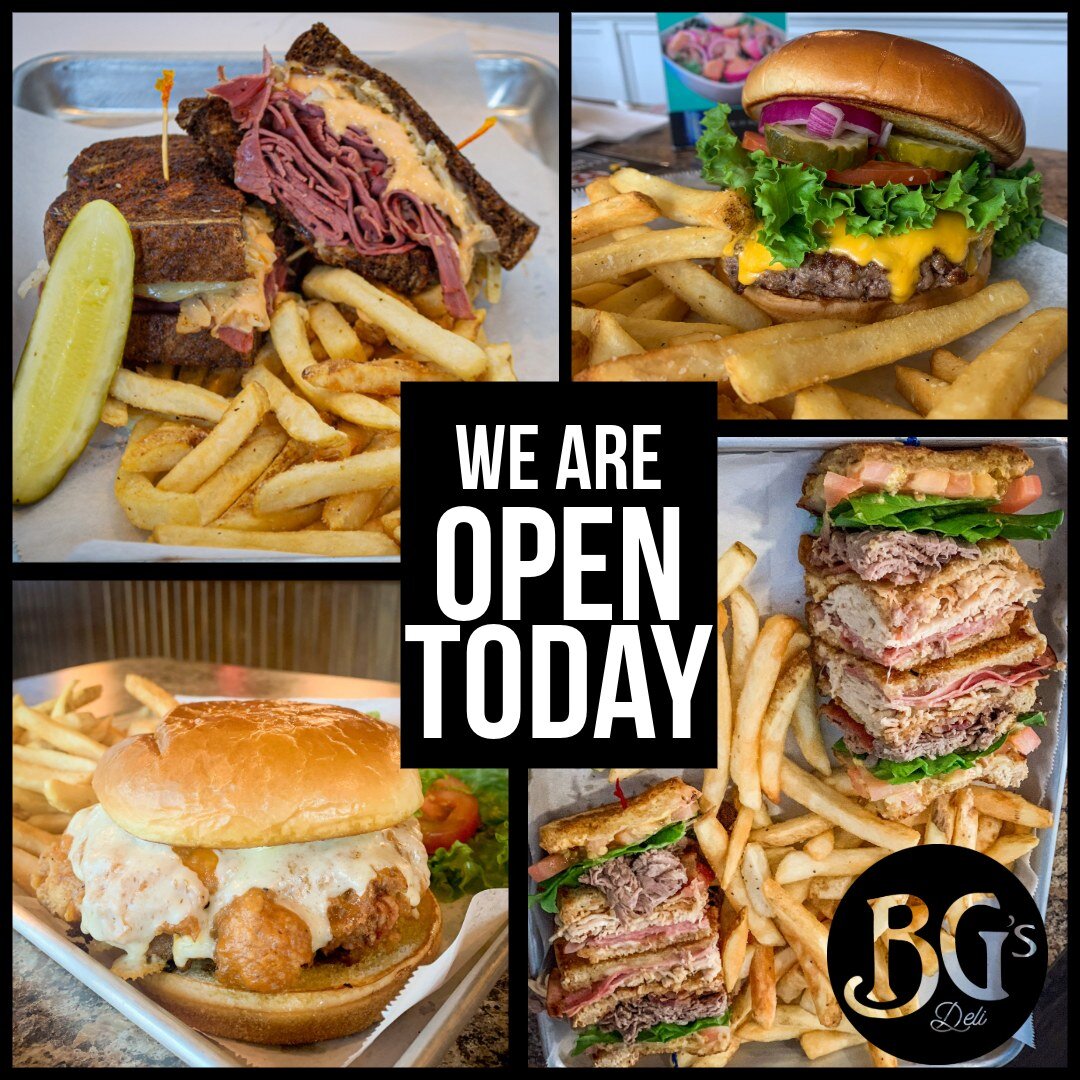 Snow's not stopping us!  Warm up with your favorites from BG's today. We will be open with normal business hours.