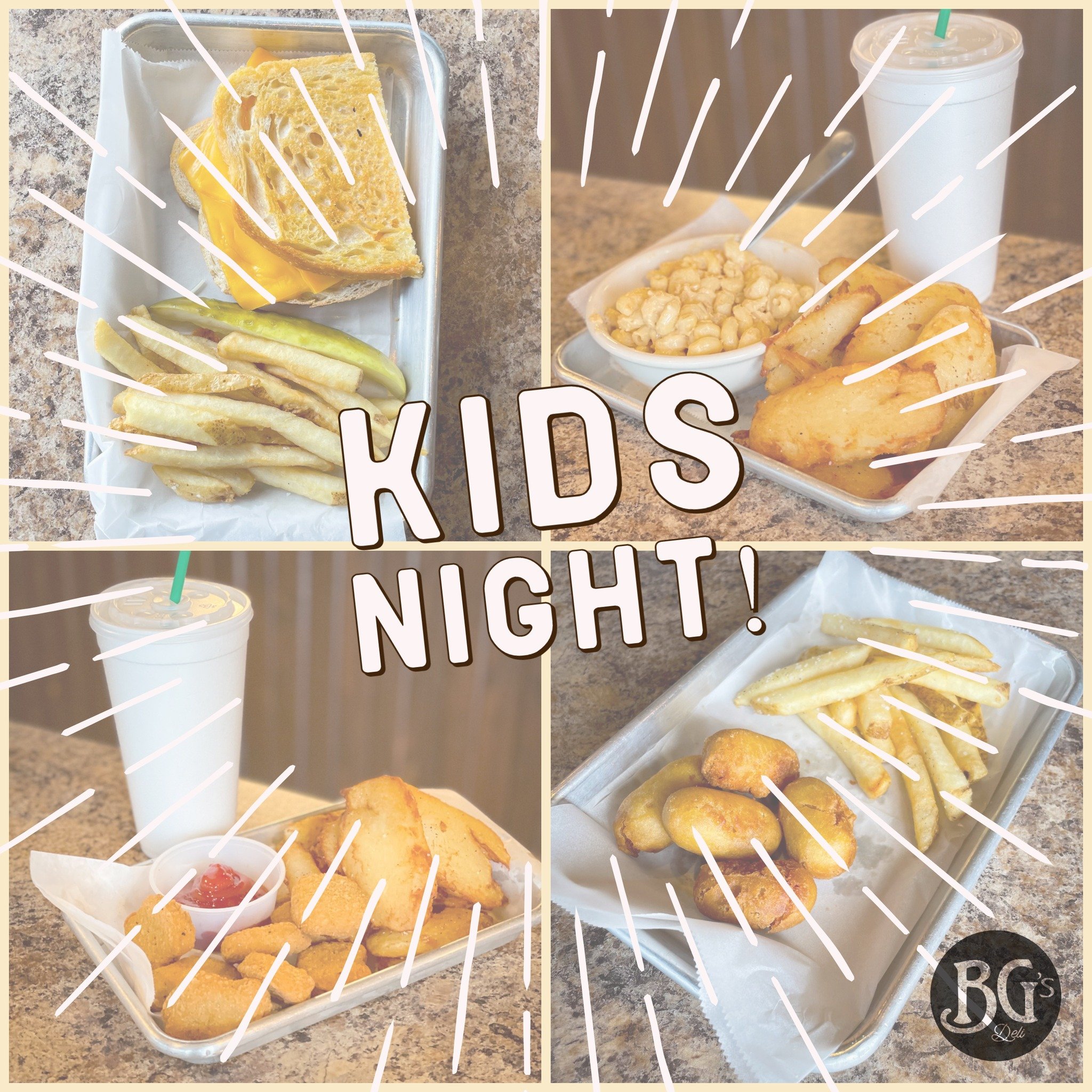 Receive a free kids meal with every entree or sandwich purchased every Monday!

#kidsnight #bgsdeli #eatlocal
