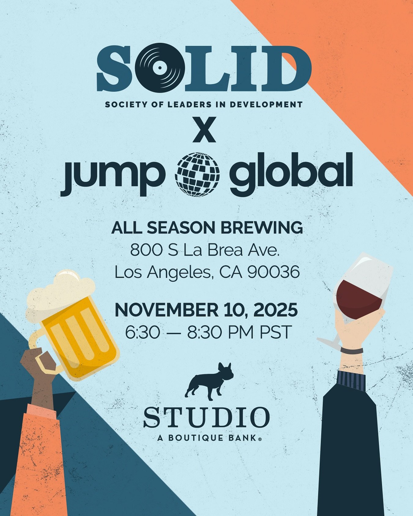 🥂 Don&rsquo;t forget: Our first-ever SOLID LA Happy Hour is almost here! Join us Nov 10 at All Season Brewing with @jump.global to reconnect, sip, and celebrate. Open to all &mdash; see you soon! 🌴

Sponsored by @studiobankofficial