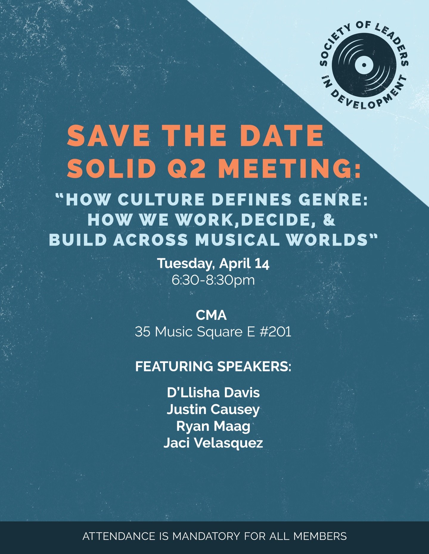 Members, we can&rsquo;t wait to see you on Tuesday, April 14th from 6:30&ndash;8:30 PM at CMA for our Q2 meeting! 👏

We&rsquo;re excited to gather in person to connect, share important committee updates, and hear from our wonderful guest speakers: D