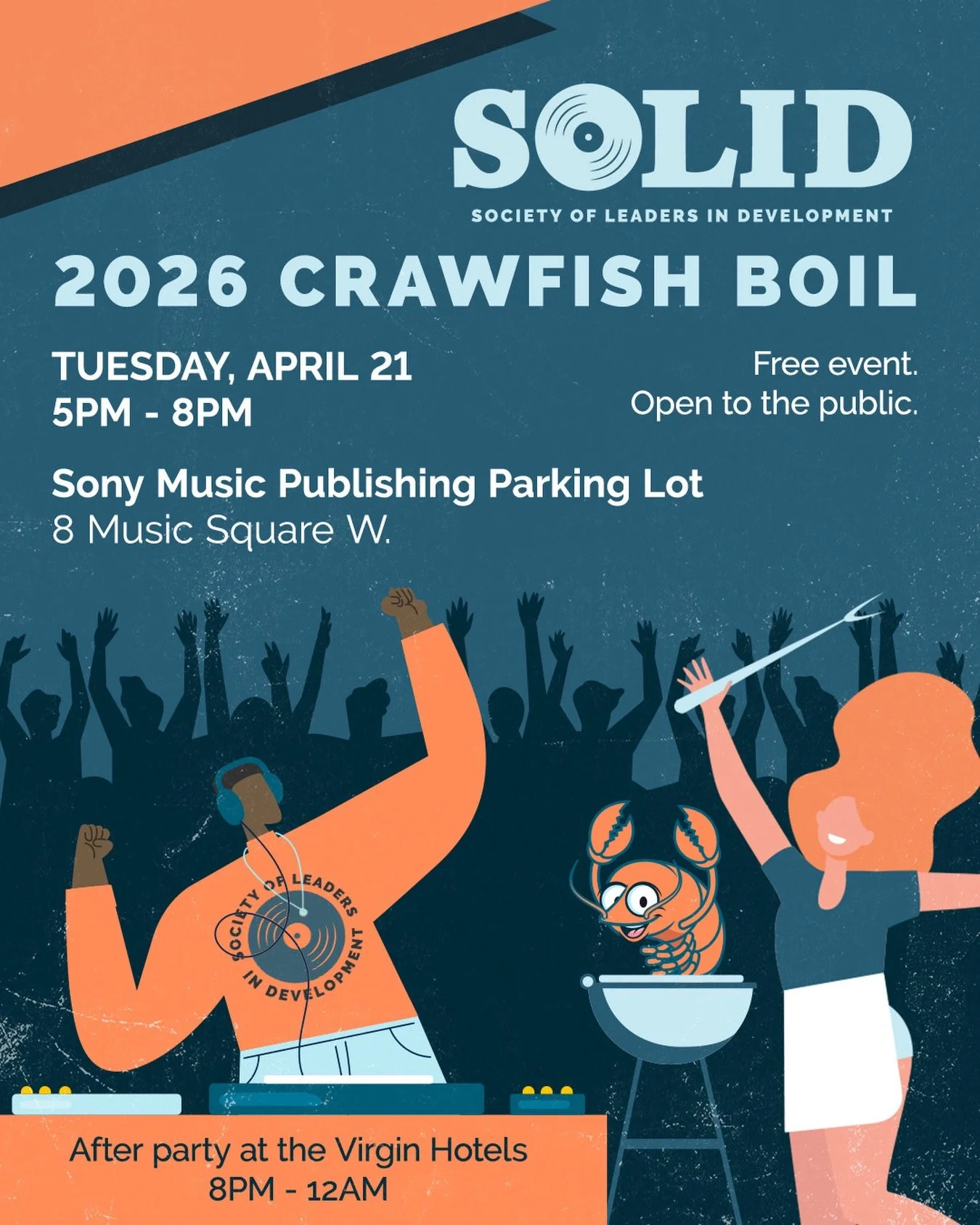 It&rsquo;s almost time for our annual SOLID Crawfish Boil 🦞 Join us Tuesday, April 21 from 5&ndash;8PM for a FREE night of food, drinks, games, networking, and nonstop fun.

And when it wraps? We&rsquo;re heading to @virginhotelsnsh for our After Pa
