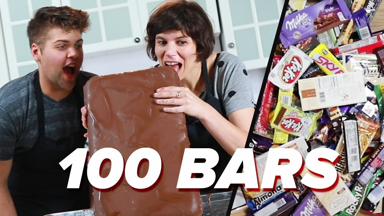 Melting 100 Chocolate Bars Into One Epic Bar (4.7 million views)