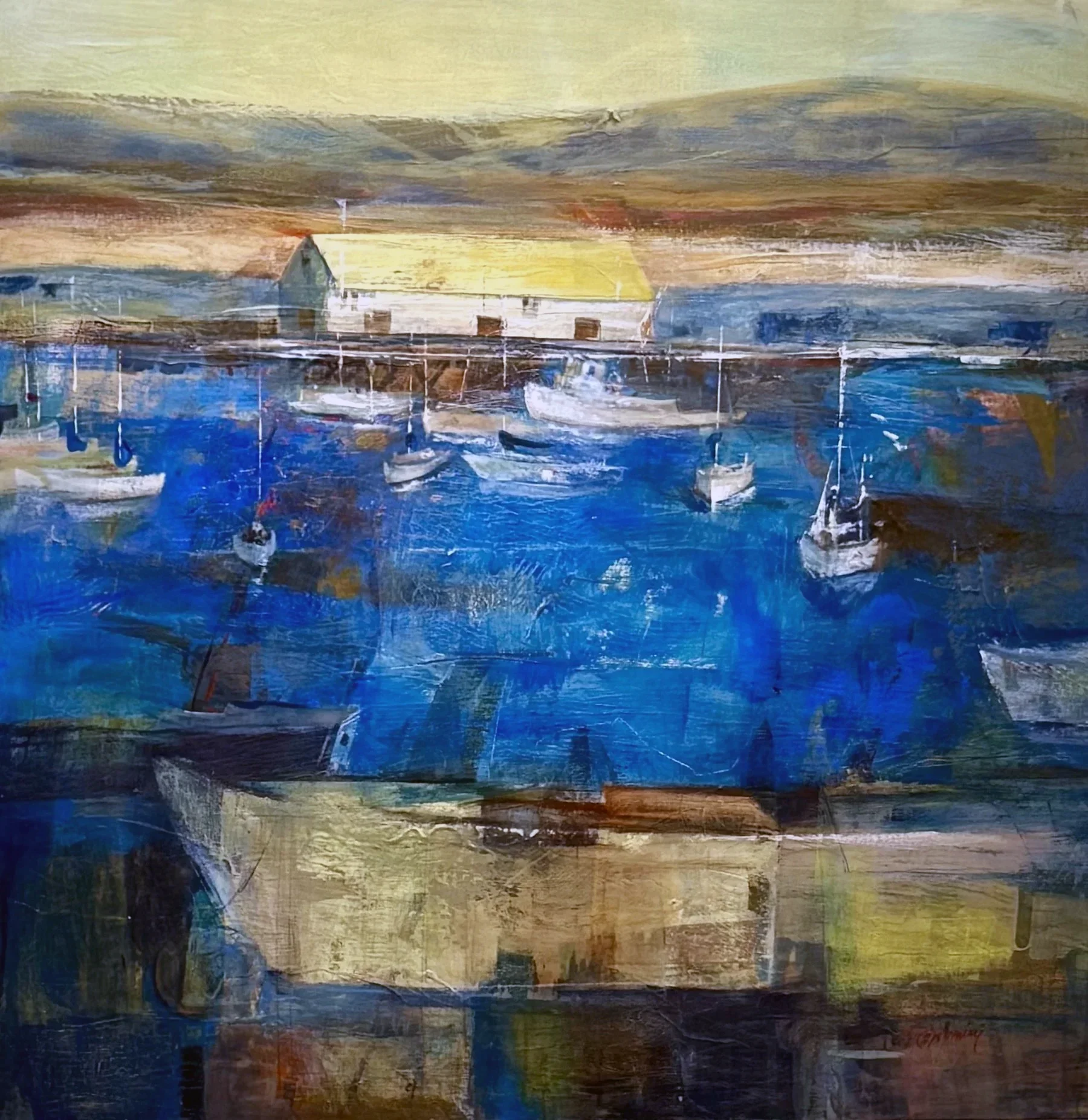 Peggy Jelmini - Blue Harbor Morning, Oil on Canvas