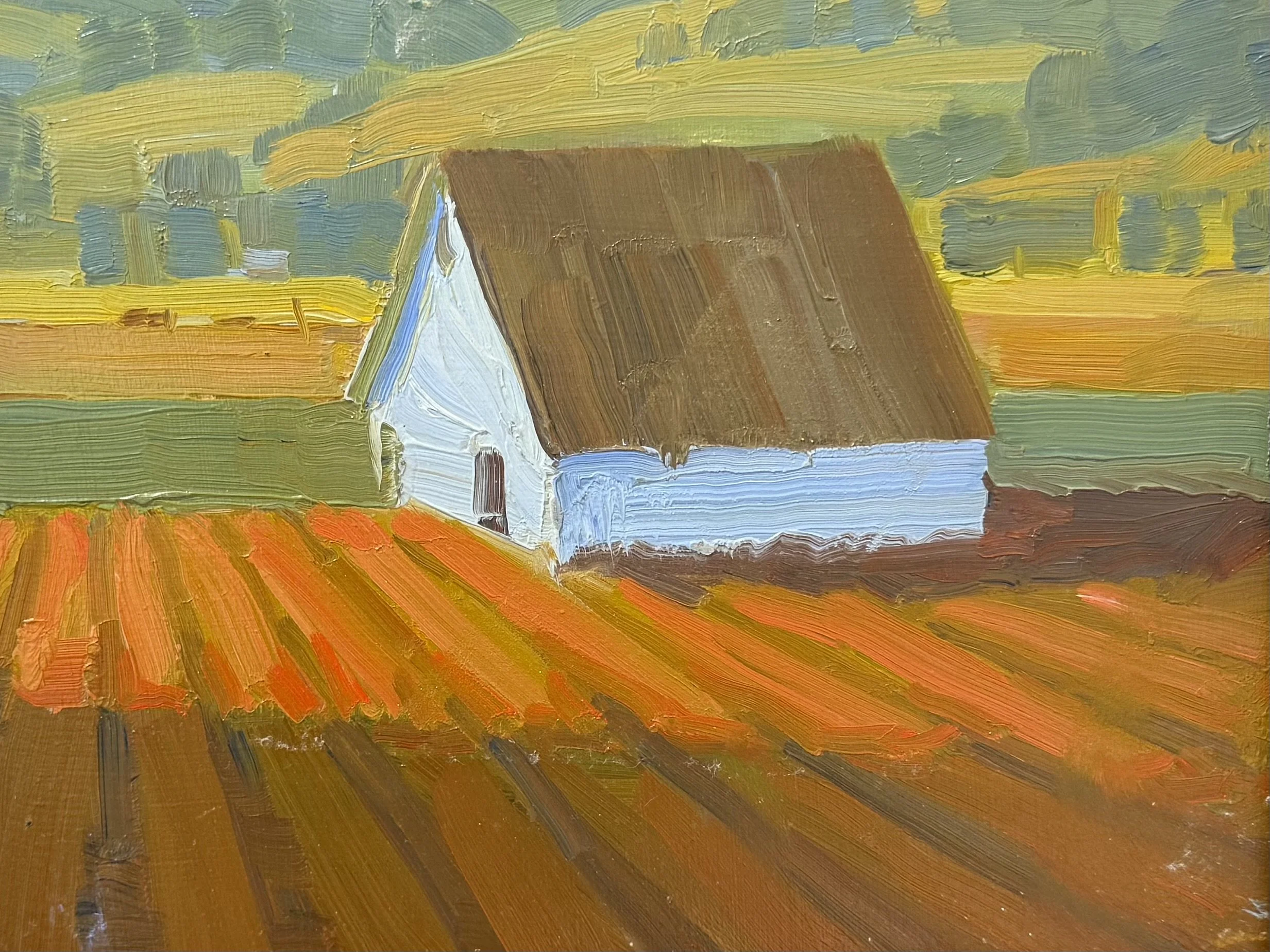 White Barn, Oil on Canvas, 8 x 10 in. $650.
