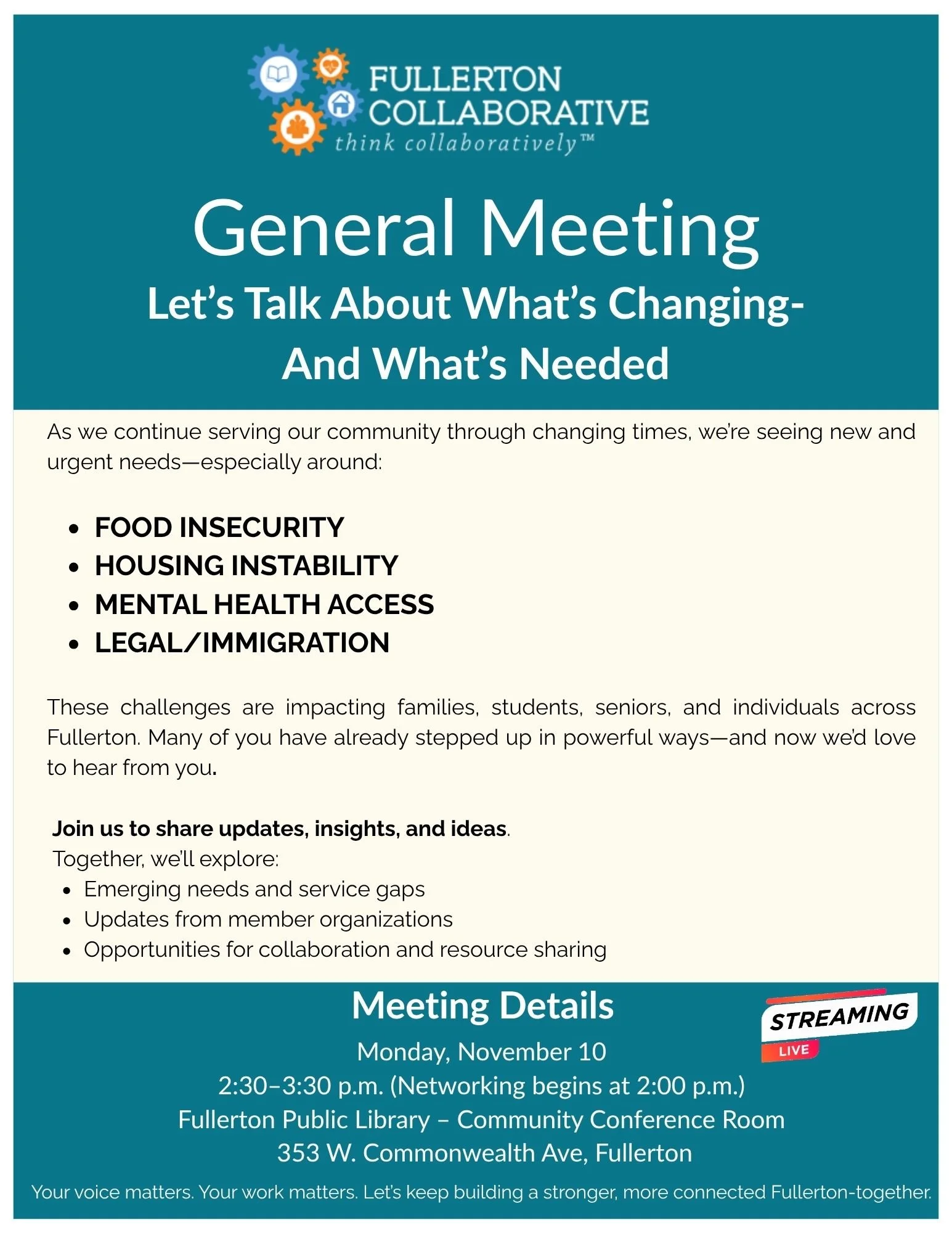 Fullerton Collaborative November General Meeting